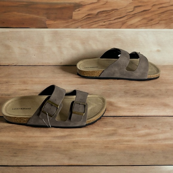 Lucky Brand Men’s Blanc Footbed Double Strap Buckle Suede Cork Sandal - Picture 3 of 7